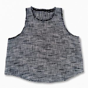 Zara White Blue Tweed Sleeveless Crop Tank Top